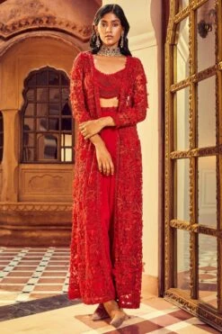 Ridhima Bhasin Scarlet Red 3-D Embellished Jacket Set -Divine Couture 310823rb01 4