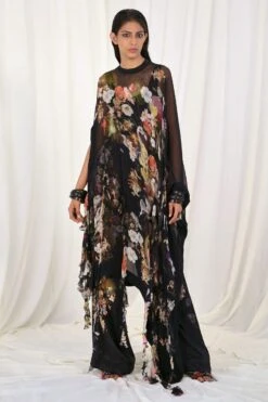 AK-OK By Anamika Khanna Printed Silk Kaftan With A Crop Top & Trousers
