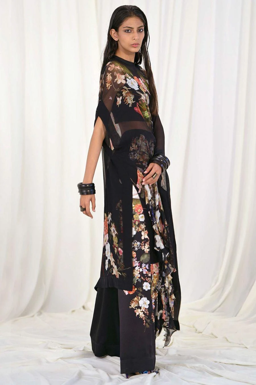 AK-OK By Anamika Khanna Printed Silk Kaftan With A Crop Top & Trousers 4 AK-OK By Anamika Khanna Printed Silk Kaftan With A Crop Top & Trousers - Image 2