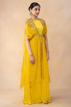 Ahilian Yellow Floral Embellished Cape Set -Divine Couture 31723an26 3