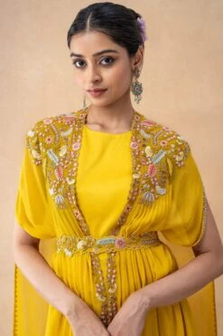 Ahilian Yellow Floral Embellished Cape Set -Divine Couture 31723an26 4