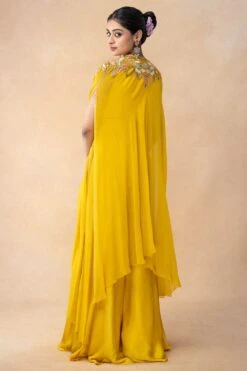 Ahilian Yellow Floral Embellished Cape Set -Divine Couture 31723an26 5