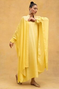 Anamika Khanna Yellow Thread Embroidered Chiffon Cape & Dress -Divine Couture 32ak4 3