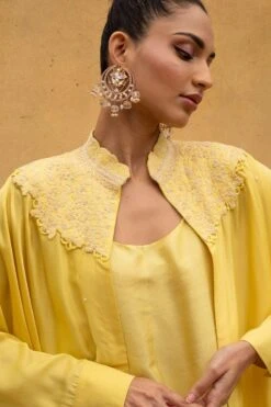 Anamika Khanna Yellow Thread Embroidered Chiffon Cape & Dress -Divine Couture 32ak4 4