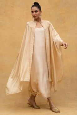 Anamika Khanna Beige Thread Embroidered Chiffon Cape & Dress -Divine Couture 32ak6 3