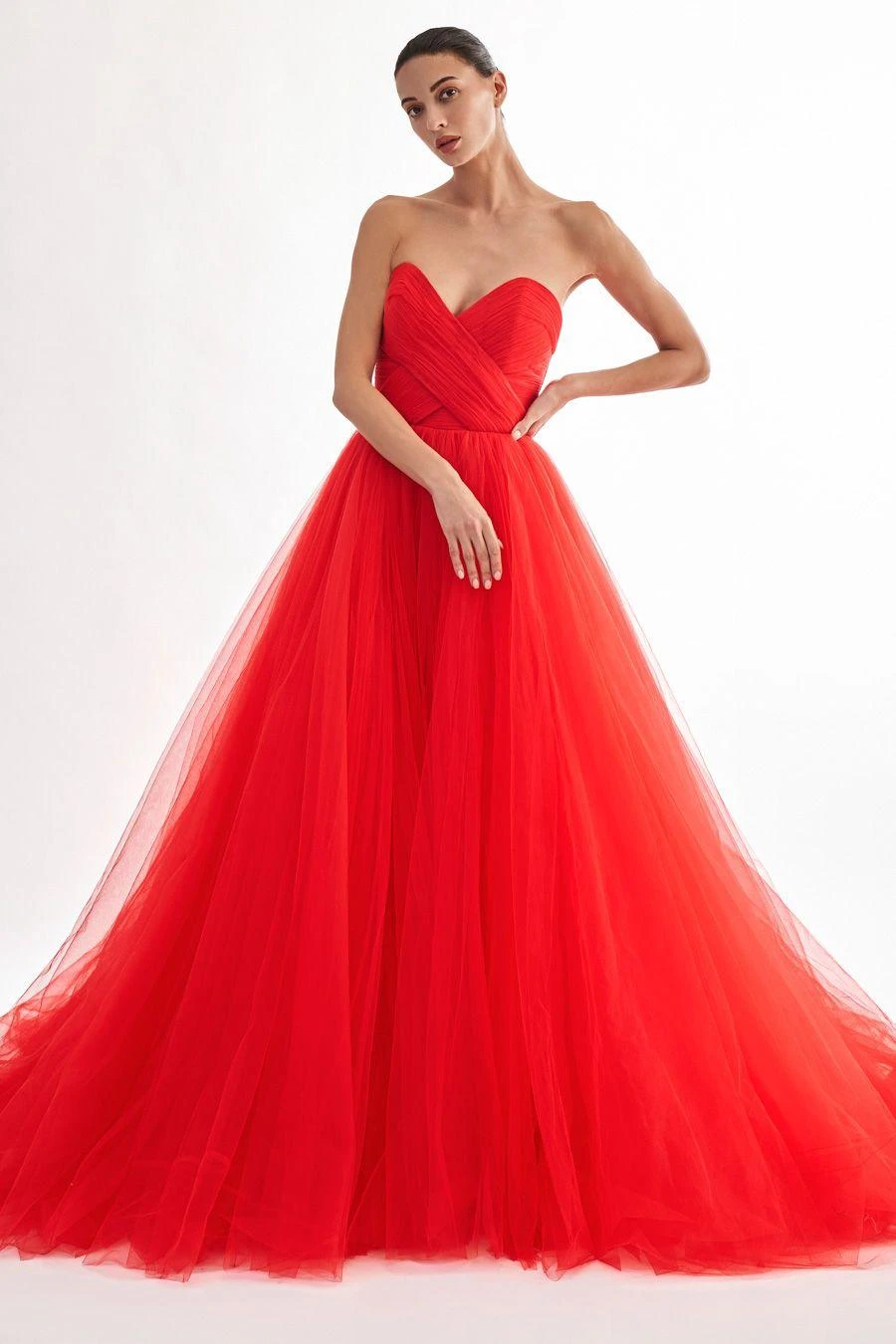 Gauri & Nainika Red Sweetheart Fluted Draped Gown 4 Gauri & Nainika Red Sweetheart Fluted Draped Gown - Image 2