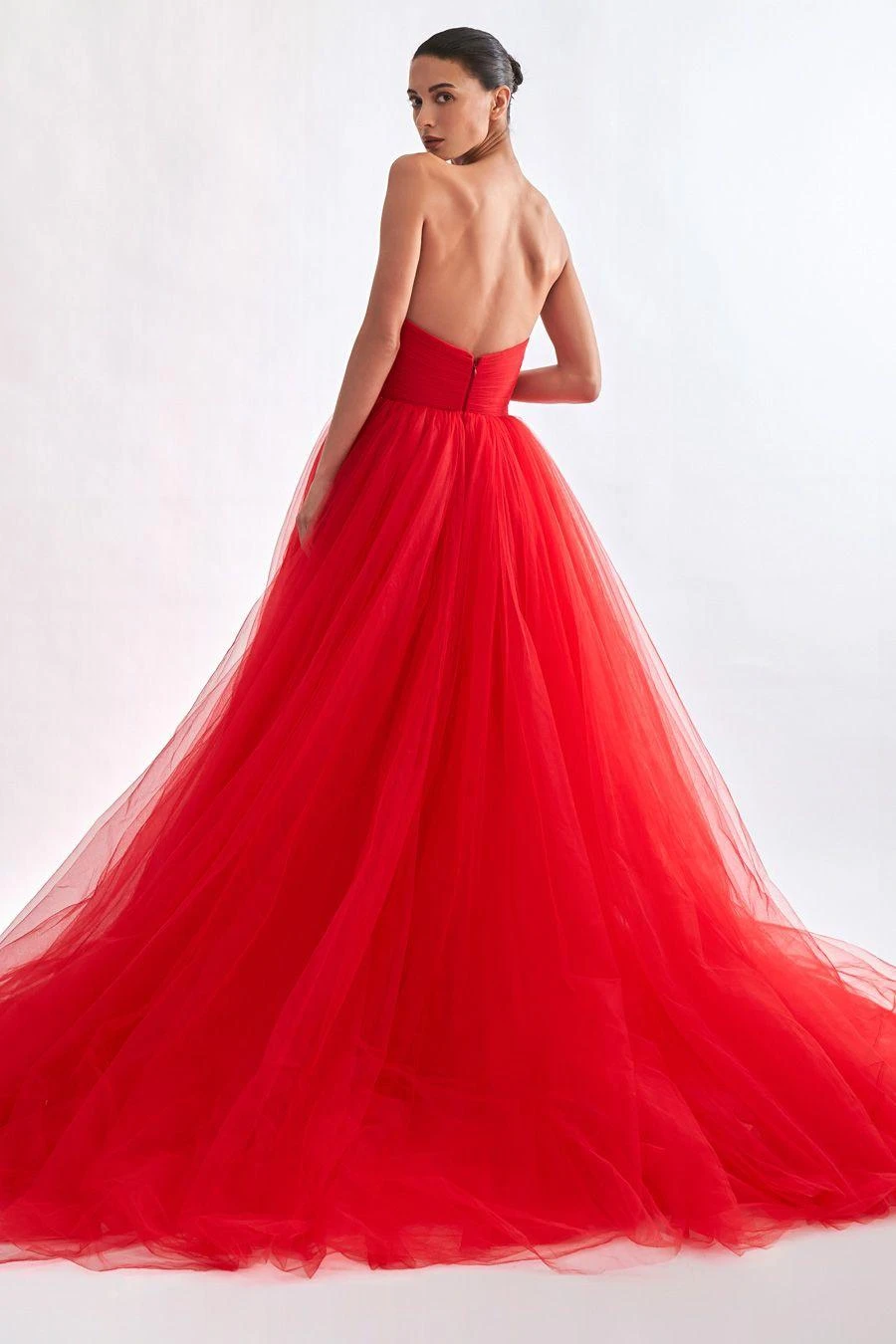 Gauri & Nainika Red Sweetheart Fluted Draped Gown 5 Gauri & Nainika Red Sweetheart Fluted Draped Gown - Image 3