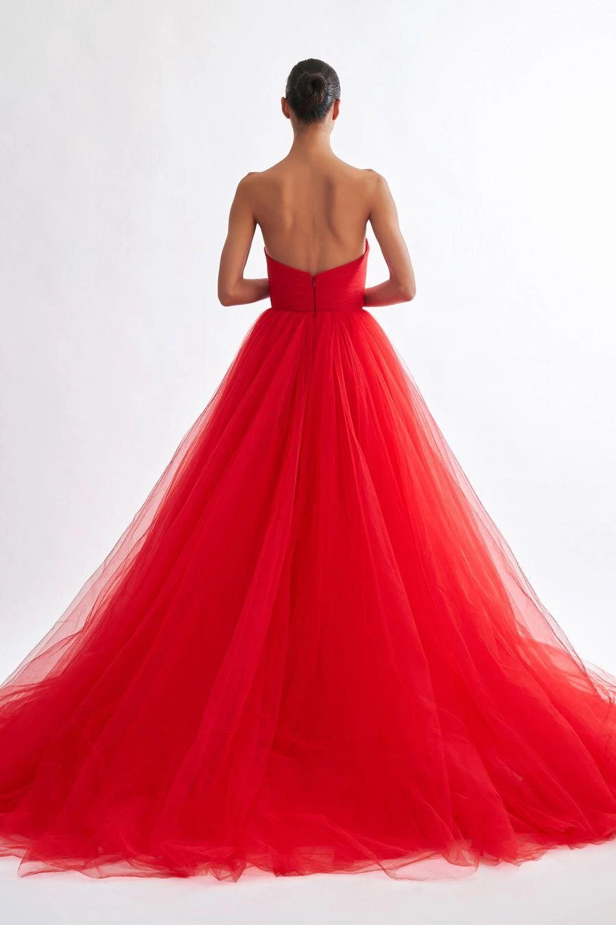 Gauri & Nainika Red Sweetheart Fluted Draped Gown 6 Gauri & Nainika Red Sweetheart Fluted Draped Gown - Image 4