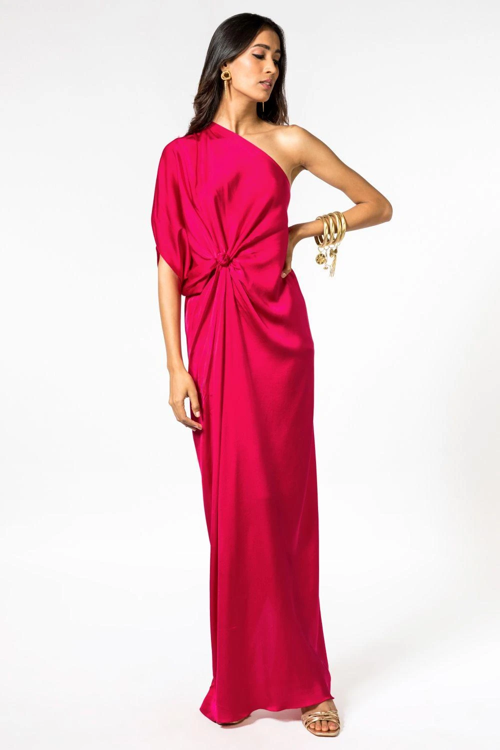 Stephany Fuschia One Shoulder Satin Gown 3 Stephany Fuschia One Shoulder Satin Gown