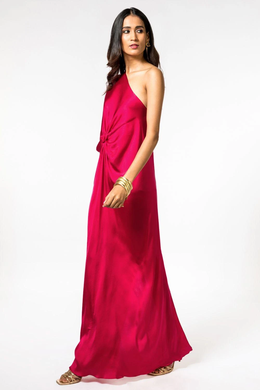 Stephany Fuschia One Shoulder Satin Gown 4 Stephany Fuschia One Shoulder Satin Gown - Image 2
