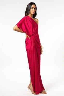 Stephany Fuschia One Shoulder Satin Gown 9 Stephany Fuschia One Shoulder Satin Gown -Divine Couture 357535 3