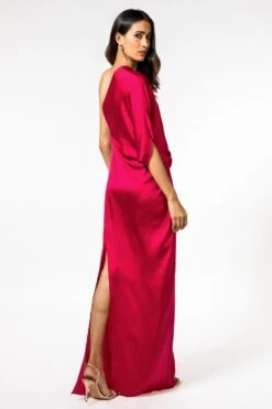 Stephany Fuschia One Shoulder Satin Gown 11 Stephany Fuschia One Shoulder Satin Gown -Divine Couture 357535 5
