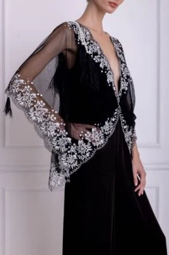 Dilnaz Black Draped Kaftan Jumsuit -Divine Couture 39dil1 2