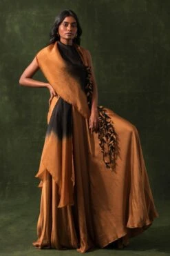 Richa Khemka Black And Tan Cowl Gown -Divine Couture 426077 2