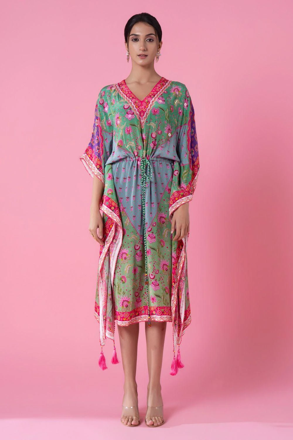 Siddhartha Bansal Whisper Green-heather Blue Floral Printed Kaftan 3 Siddhartha Bansal Whisper Green-heather Blue Floral Printed Kaftan