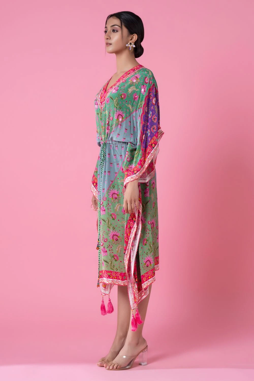 Siddhartha Bansal Whisper Green-heather Blue Floral Printed Kaftan 4 Siddhartha Bansal Whisper Green-heather Blue Floral Printed Kaftan - Image 2