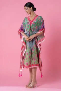 Siddhartha Bansal Whisper Green-heather Blue Floral Printed Kaftan 8 Siddhartha Bansal Whisper Green-heather Blue Floral Printed Kaftan -Divine Couture 5124sb19 3