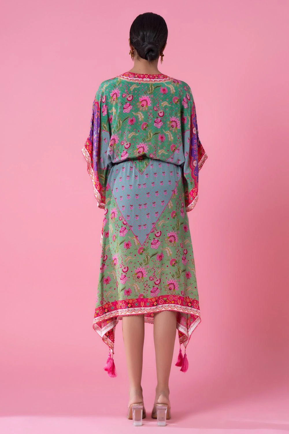 Siddhartha Bansal Whisper Green-heather Blue Floral Printed Kaftan 6 Siddhartha Bansal Whisper Green-heather Blue Floral Printed Kaftan - Image 4