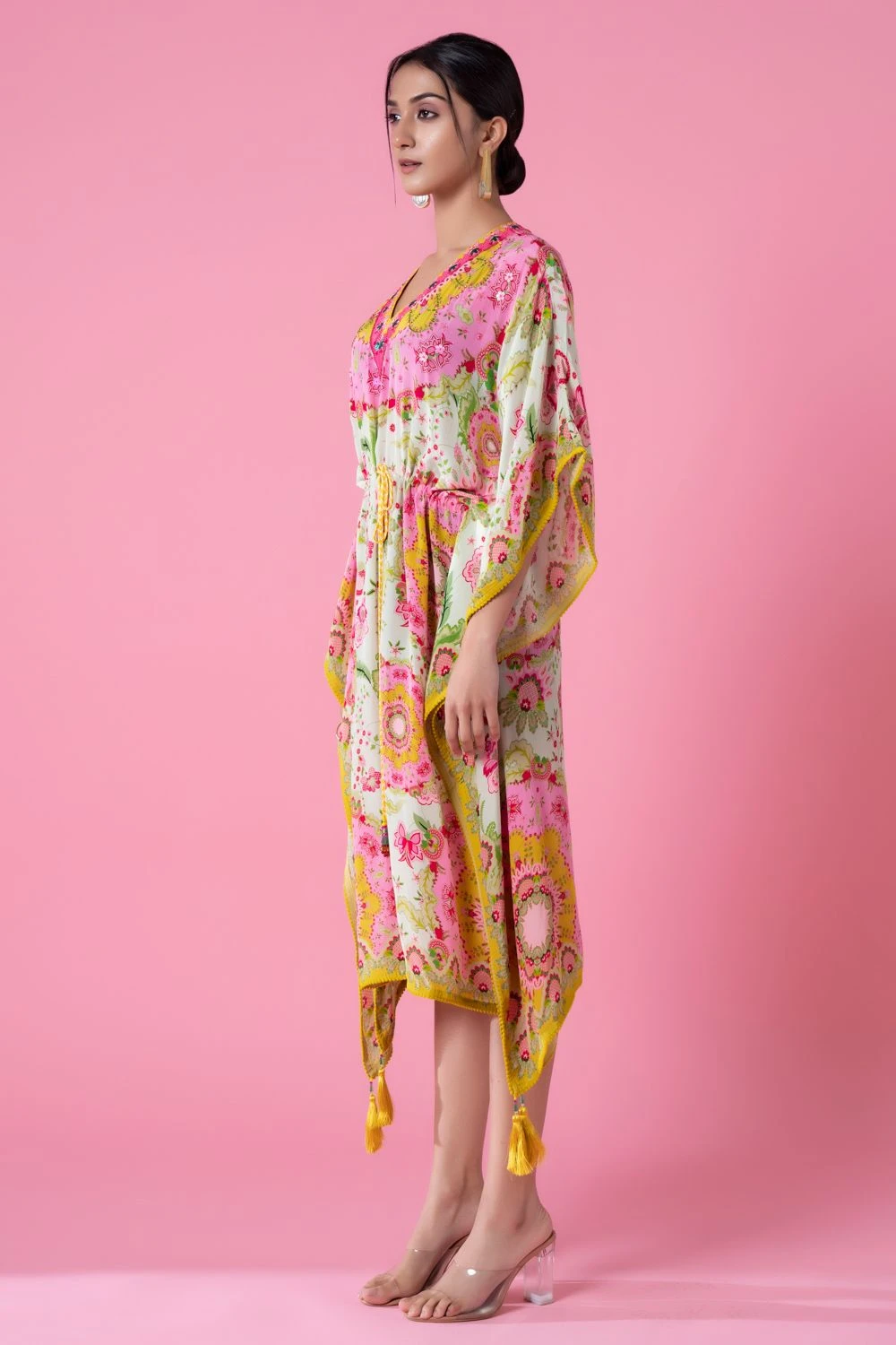 Siddhartha Bansal Vibrant Yellow-blue Floral Printed Kaftan 5 Siddhartha Bansal Vibrant Yellow-blue Floral Printed Kaftan - Image 3