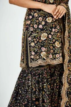 Nakul Sen Black Floral Embroidered Sharara Set -Divine Couture 541 4
