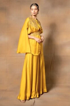 Ahilian Mustard Yellow Embroidered Cape Set -Divine Couture 57ahi1 3