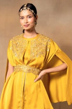Ahilian Mustard Yellow Embroidered Cape Set -Divine Couture 57ahi1 4