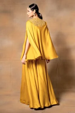 Ahilian Mustard Yellow Embroidered Cape Set -Divine Couture 57ahi1 5