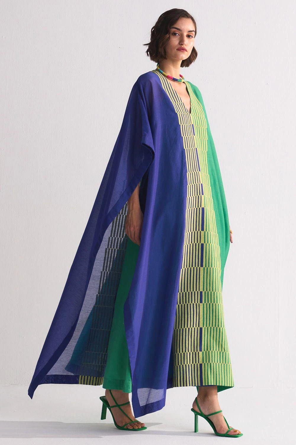 Ikai Lime Green Colour Block Applique Kaftan 4 Ikai Lime Green Colour Block Applique Kaftan - Image 2