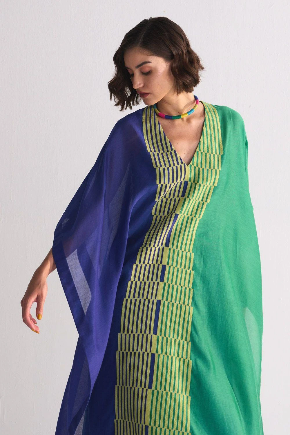 Ikai Lime Green Colour Block Applique Kaftan 5 Ikai Lime Green Colour Block Applique Kaftan - Image 3