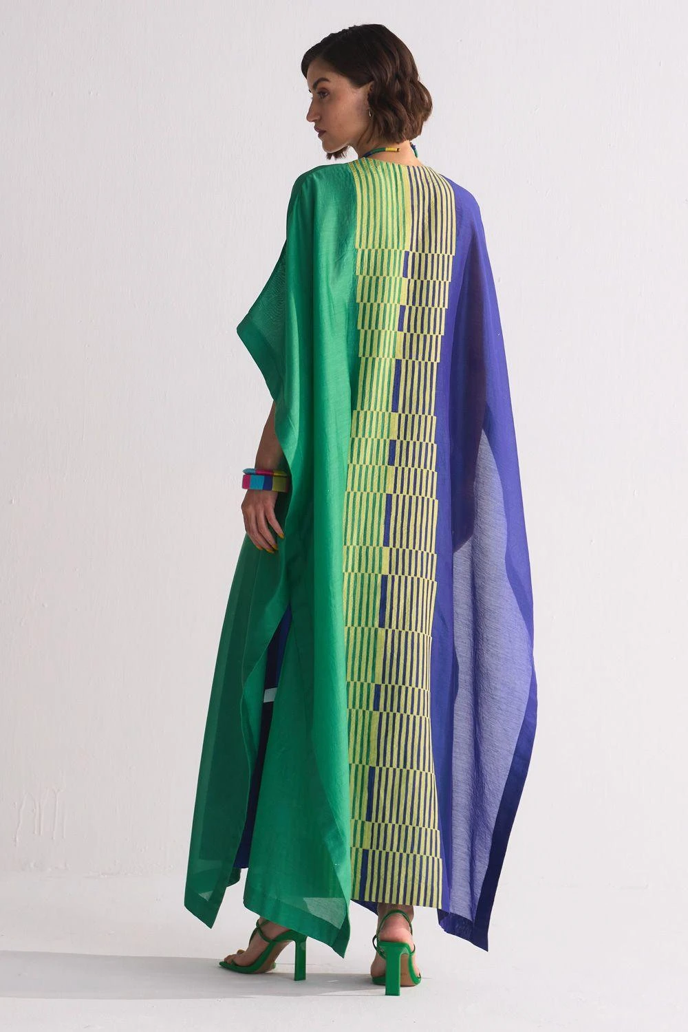 Ikai Lime Green Colour Block Applique Kaftan 6 Ikai Lime Green Colour Block Applique Kaftan - Image 4