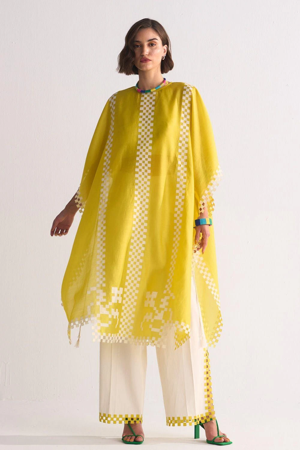 Ikai Yellow Cutwork & Appliqued Kaftan 4 Ikai Yellow Cutwork & Appliqued Kaftan - Image 2