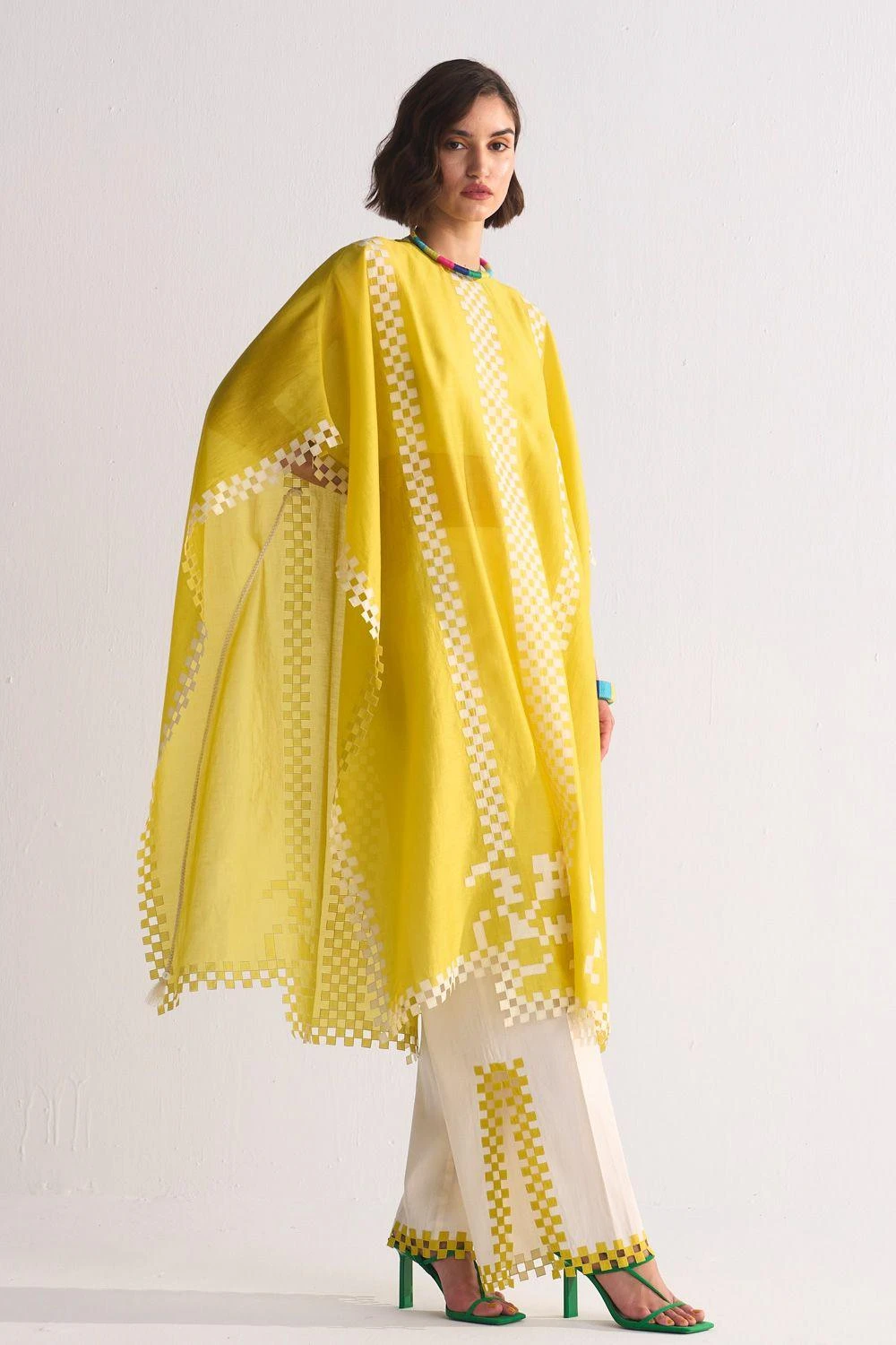 Ikai Yellow Cutwork & Appliqued Kaftan 5 Ikai Yellow Cutwork & Appliqued Kaftan - Image 3