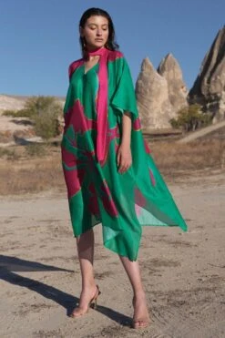 Twinkle Hanspal Green & Fuchsia Bonsai Printed Kaftan