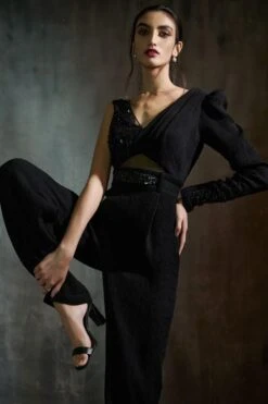 Anjali Kanwar Black Embellished & Pleated Jumpsuit -Divine Couture 6423akf21 3