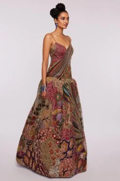 Aisha Rao Wine Printed & Embellished Organza Gown -Divine Couture 64ar13 3