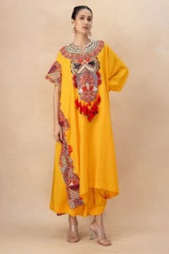 Anamika Khanna Yellow Embellished Kaftan Set