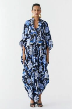 Studio RIGU Black Abstract Printed Jumpsuit & Cape Set