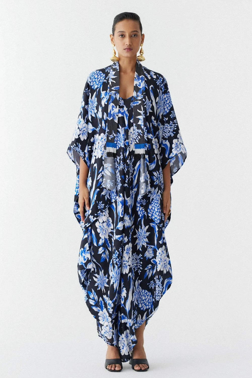 Studio RIGU Black Abstract Printed Jumpsuit & Cape Set 3 Studio RIGU Black Abstract Printed Jumpsuit & Cape Set