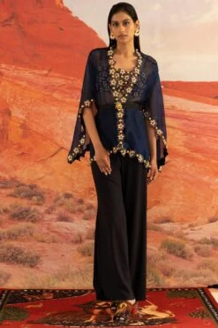 Shivan & Narresh Sapphire Peri Golden Skein Cape