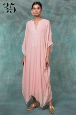 Anjul Bhandari Pink Chikankari Embroidered Kaftan