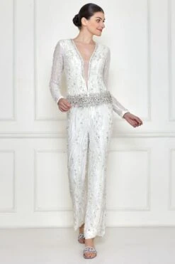 Dilnaz Frost White Sequinned Jumpsuit