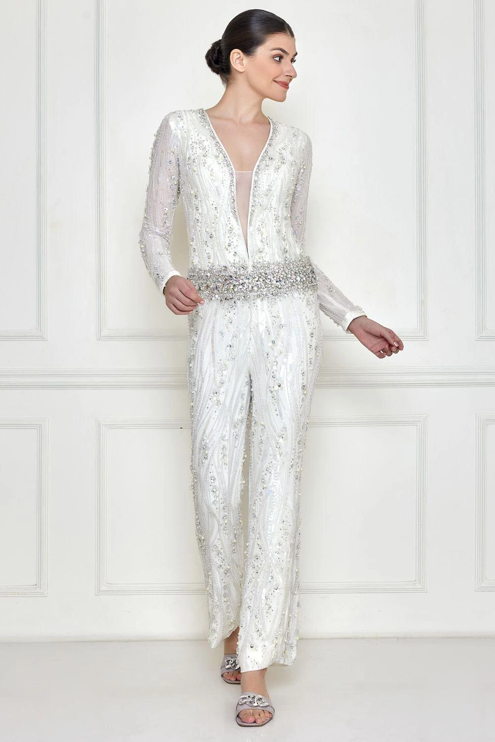 Dilnaz Frost White Sequinned Jumpsuit 3 Dilnaz Frost White Sequinned Jumpsuit