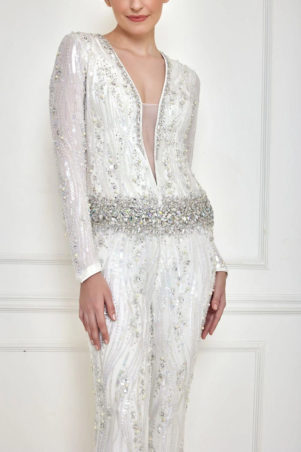 Dilnaz Frost White Sequinned Jumpsuit 4 Dilnaz Frost White Sequinned Jumpsuit - Image 2