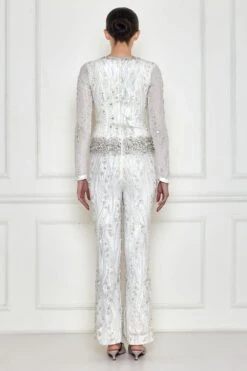 Dilnaz Frost White Sequinned Jumpsuit 7 Dilnaz Frost White Sequinned Jumpsuit -Divine Couture 7723diz69 3