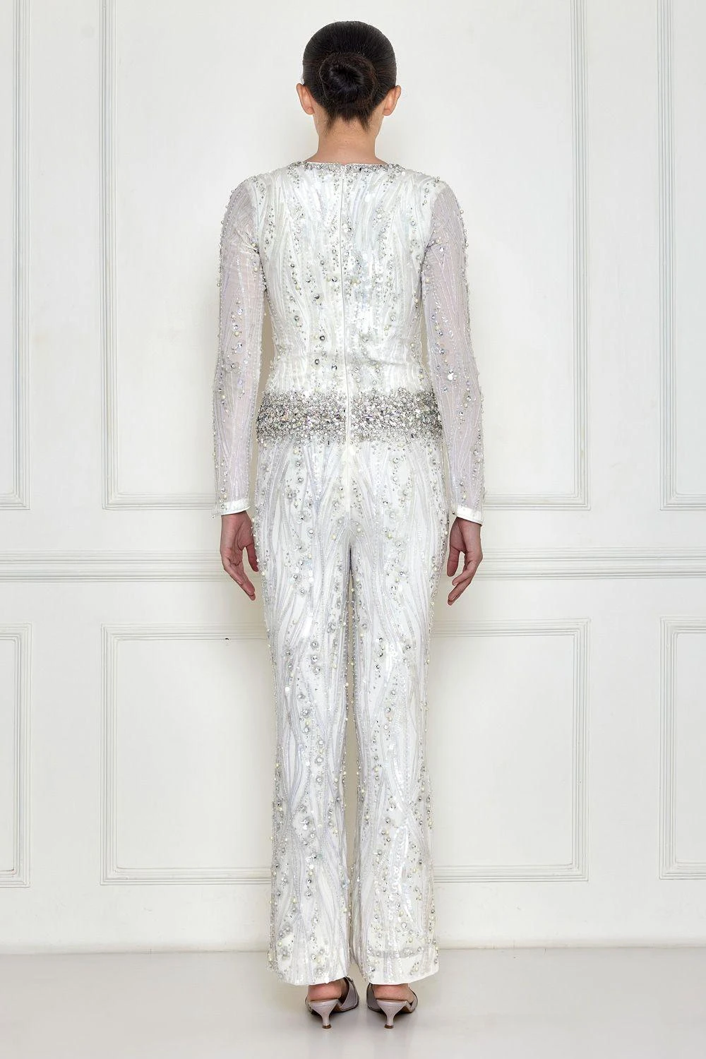 Dilnaz Frost White Sequinned Jumpsuit 5 Dilnaz Frost White Sequinned Jumpsuit - Image 3