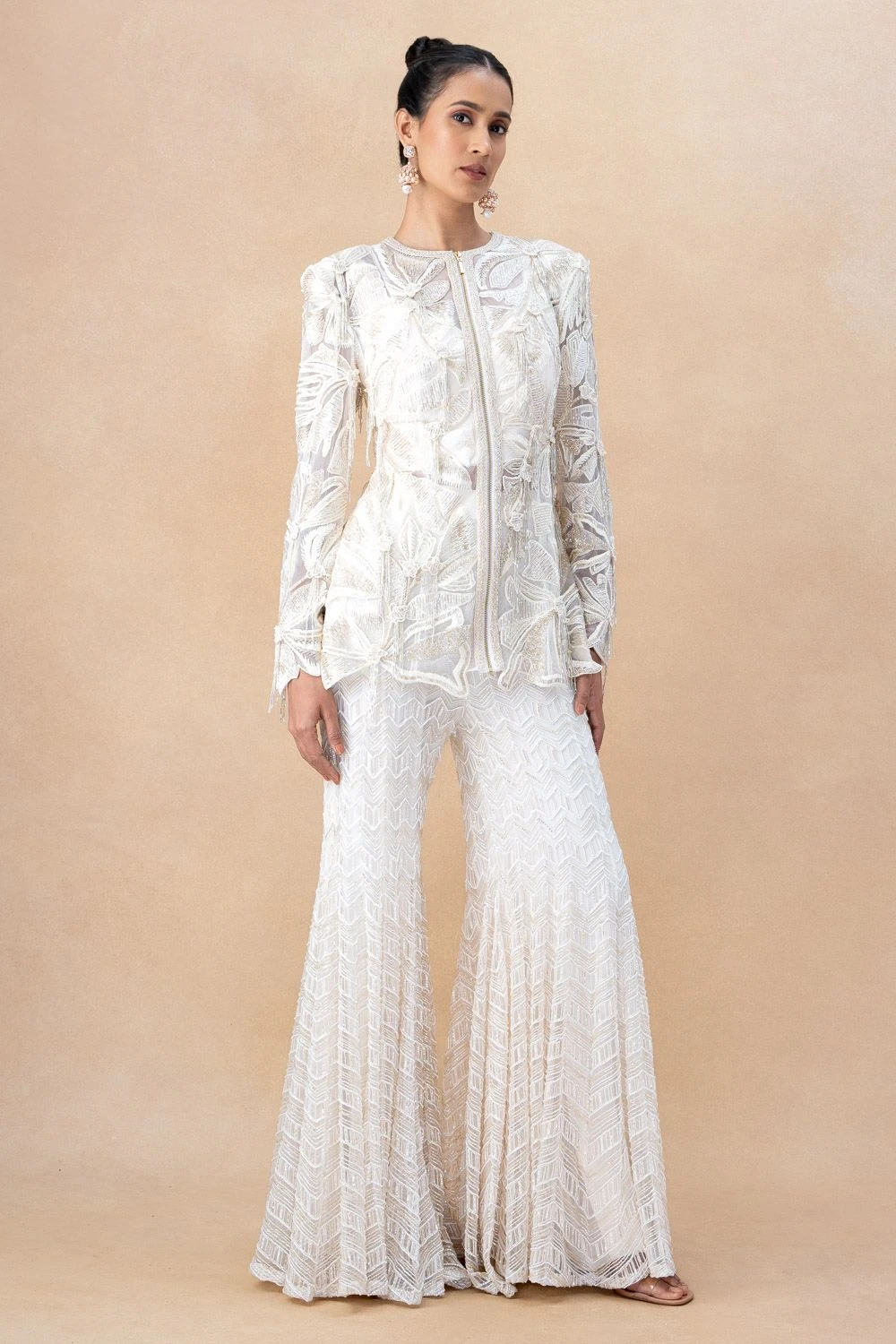 Ritika Mirchandani Ivory Floral Embellished Sharara Set 4 Ritika Mirchandani Ivory Floral Embellished Sharara Set - Image 2