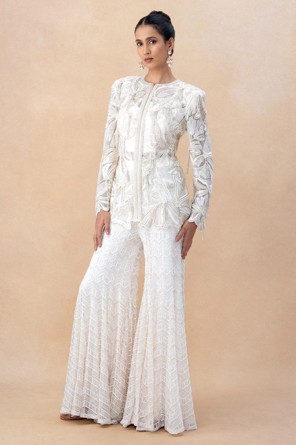 Ritika Mirchandani Ivory Floral Embellished Sharara Set 5 Ritika Mirchandani Ivory Floral Embellished Sharara Set - Image 3