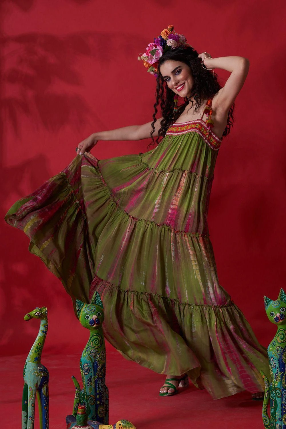 CAPISVIRLEO Green Tie Dye Embroidered Dress 4 CAPISVIRLEO Green Tie Dye Embroidered Dress - Image 2