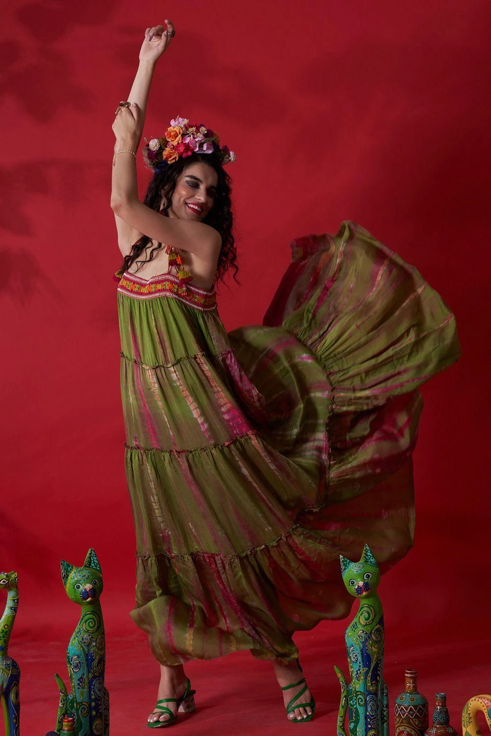 CAPISVIRLEO Green Tie Dye Embroidered Dress 5 CAPISVIRLEO Green Tie Dye Embroidered Dress - Image 3