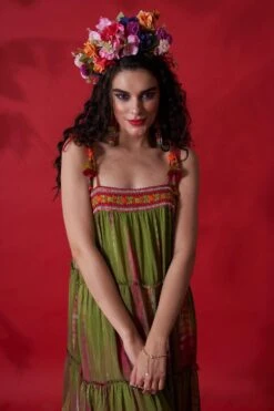 CAPISVIRLEO Green Tie Dye Embroidered Dress 12 CAPISVIRLEO Green Tie Dye Embroidered Dress -Divine Couture 88cap24 5